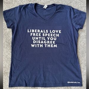 Women’s XL V-Neck T-Shirt - Liberals Love Free Speech